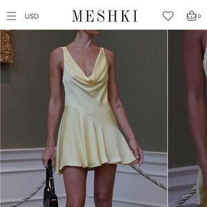 Satin Cowl Micro Mini Dress - Yellow